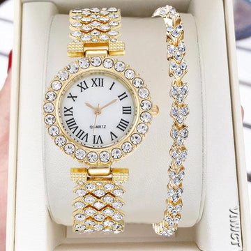 New Terrific Luxury Simulated Diamonds Watch Bling Fashion Watch And Bracelet Set - Ideal Gifts - The Jewellery Supermarket